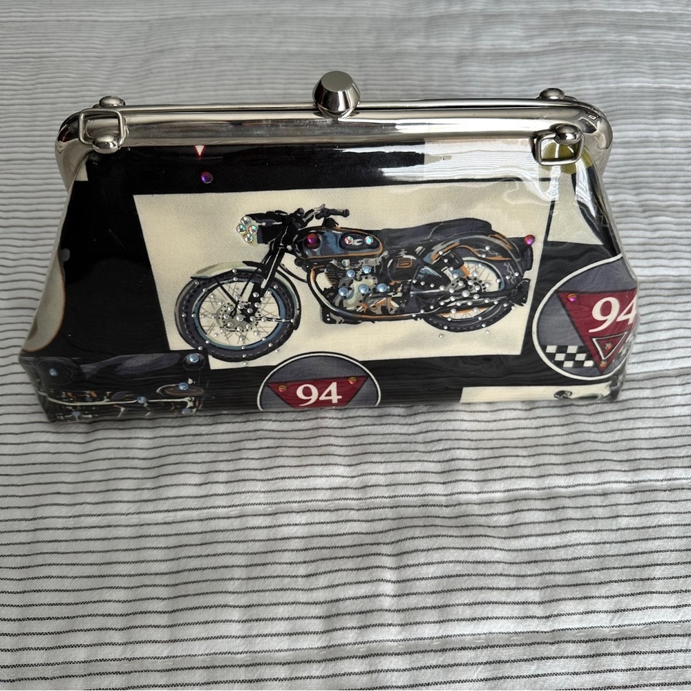 Motorcycle Print Clutch Bag